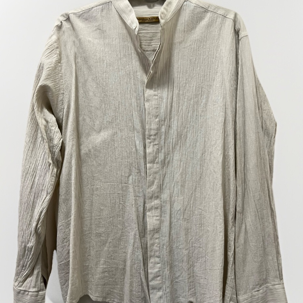 Donna Karan Women’s Cream Blouse Button Down Crinkle cotton Sz 16 34/35